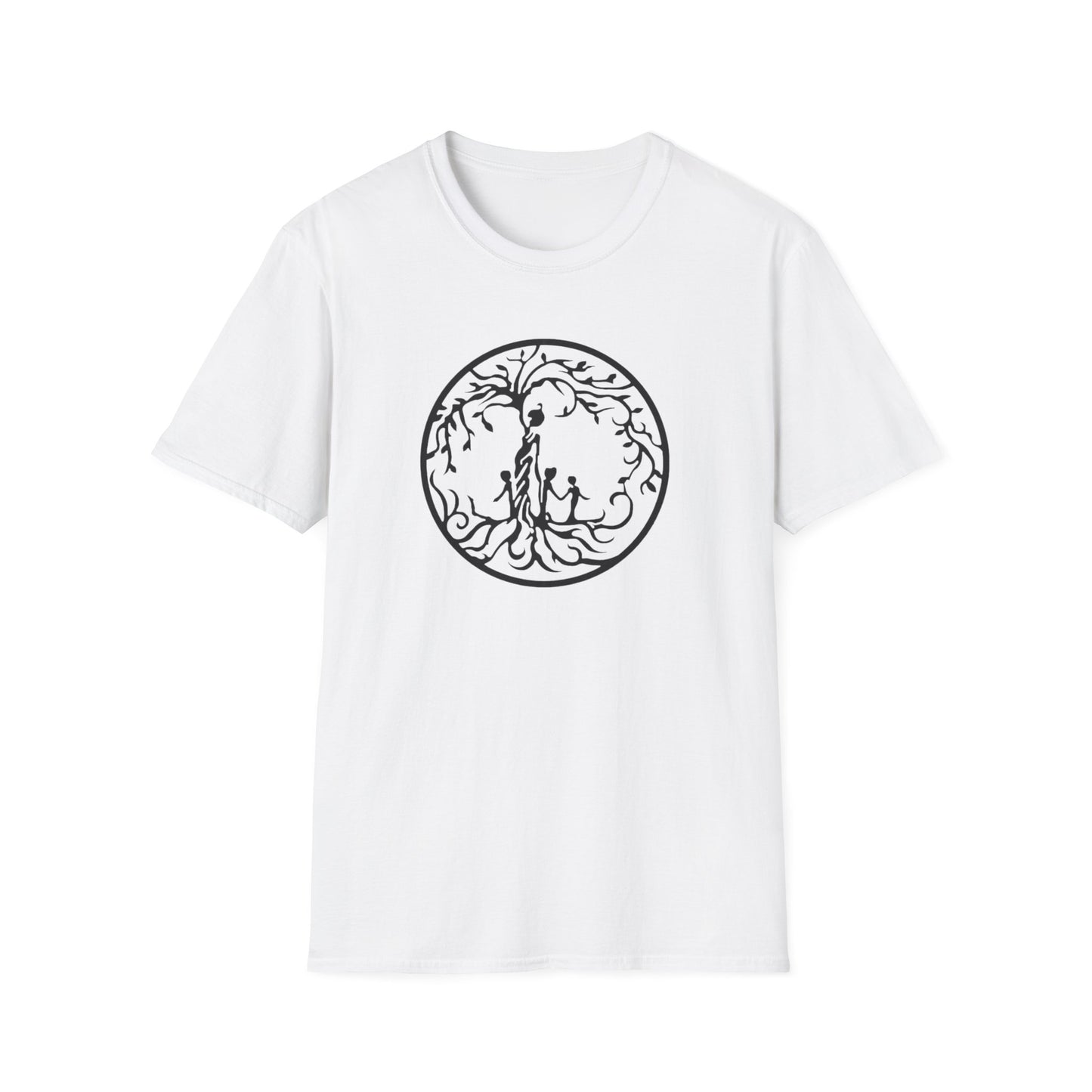 Tree of Life Three Children Unisex Softstyle T-Shirt, Eco-Friendly Gift, Casual Wear, Tree Design Tee, Unique Graphic Shirt
